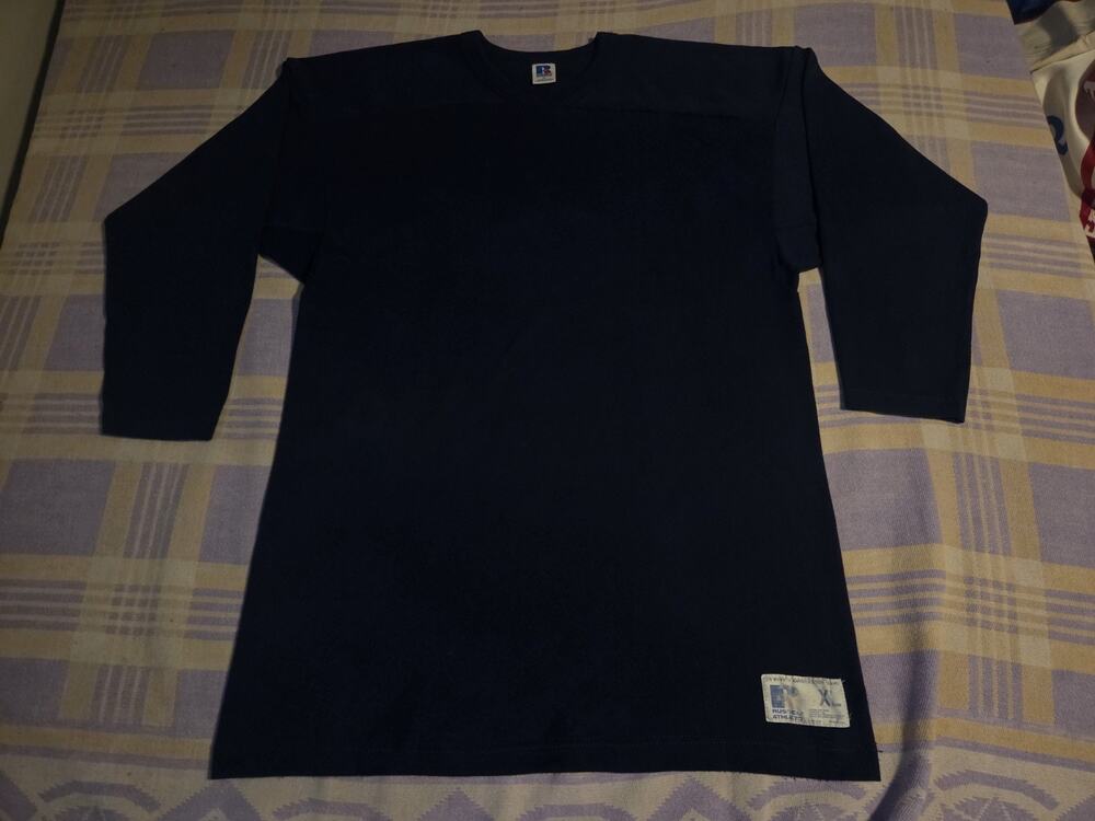 Vtg Russell Football Cotton Jersey T Shirt Blank USA XL Long Sleeve 70s 80s 90s